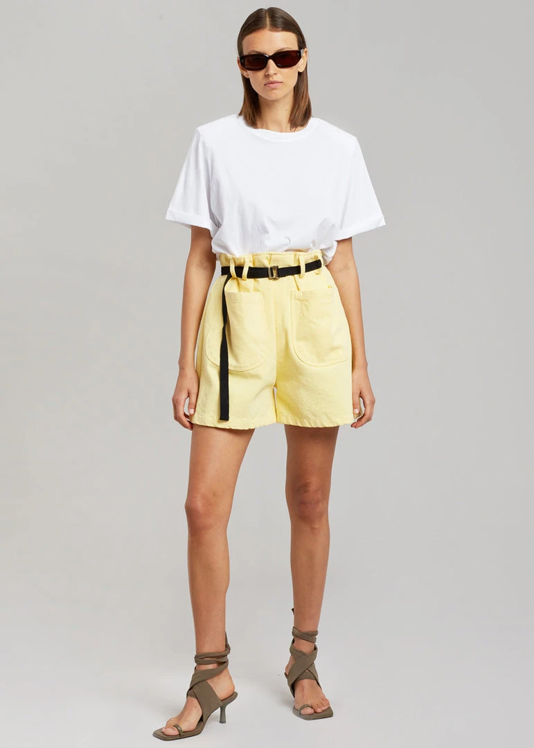 The Frankie Shop Mae Denim Shorts - Pale Yellow CLOTHING