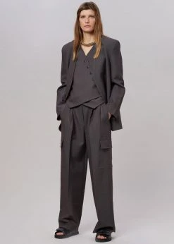 The Frankie Shop CLOTHING Maesa Collarless Jacket - Charcoal