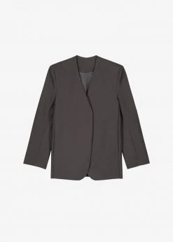 The Frankie Shop CLOTHING Maesa Collarless Jacket - Charcoal