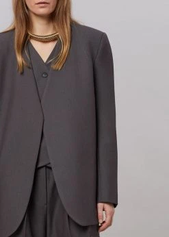 The Frankie Shop CLOTHING Maesa Collarless Jacket - Charcoal