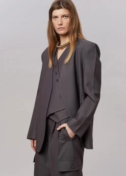 The Frankie Shop CLOTHING Maesa Collarless Jacket - Charcoal