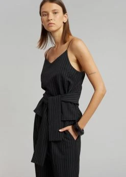 Le PPL Malo Pinstripe Top - Black