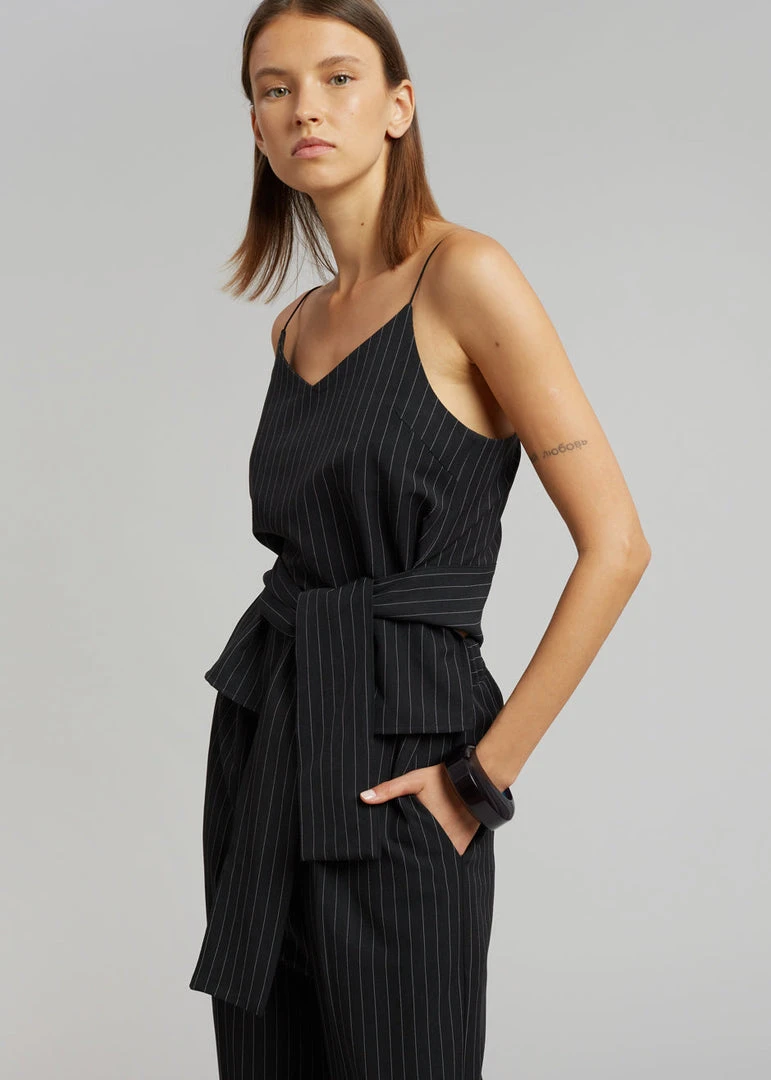 Le PPL Malo Pinstripe Top - Black