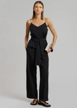 Le PPL Malo Pinstripe Top - Black