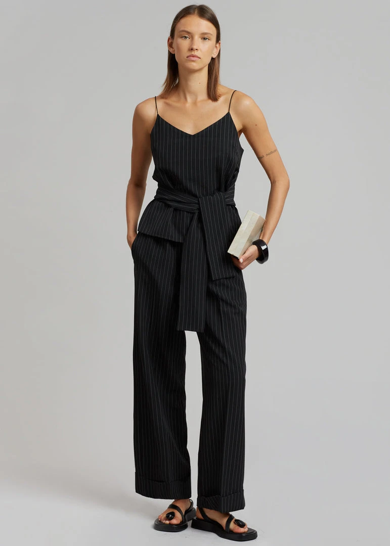 Le PPL Malo Pinstripe Top - Black