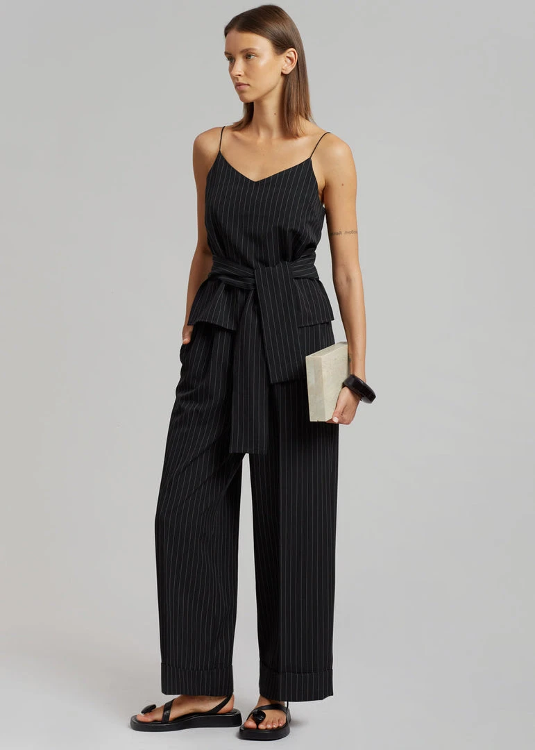 Le PPL Malo Pinstripe Top - Black