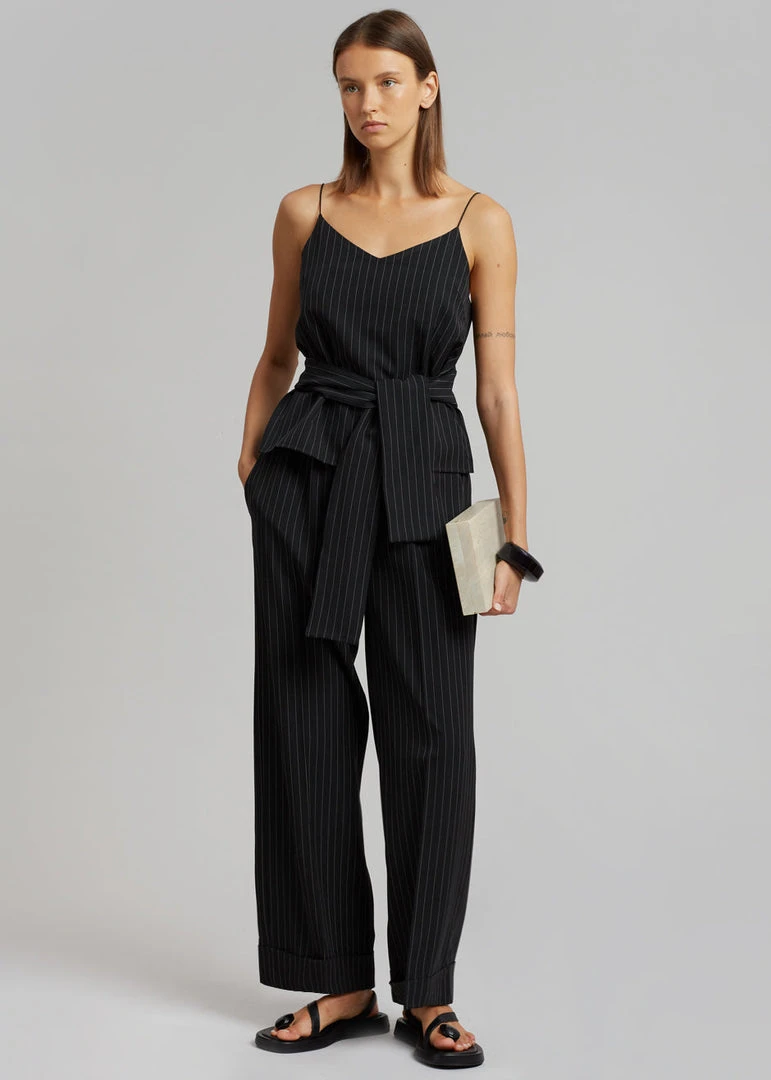 Le PPL Malo Pinstripe Top - Black