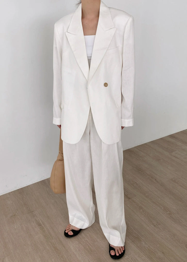 The Frankie Shop Maria Linen Blazer - White