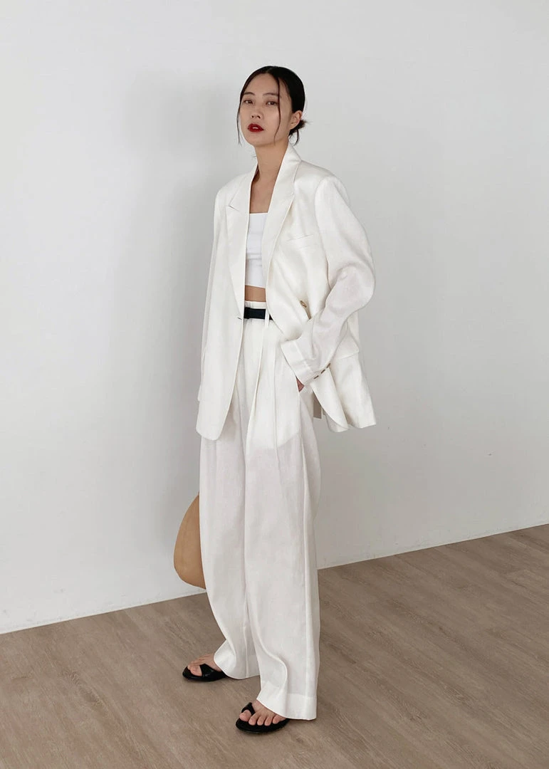The Frankie Shop Maria Linen Blazer - White
