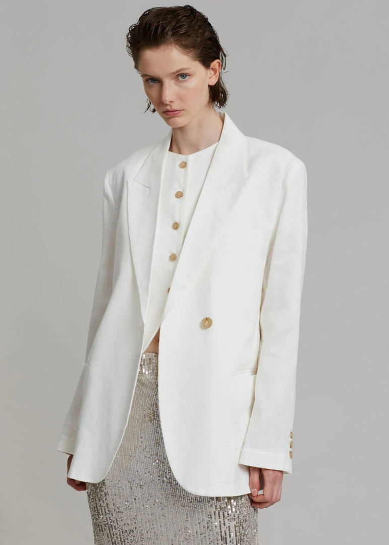 The Frankie Shop Maria Linen Blazer - White