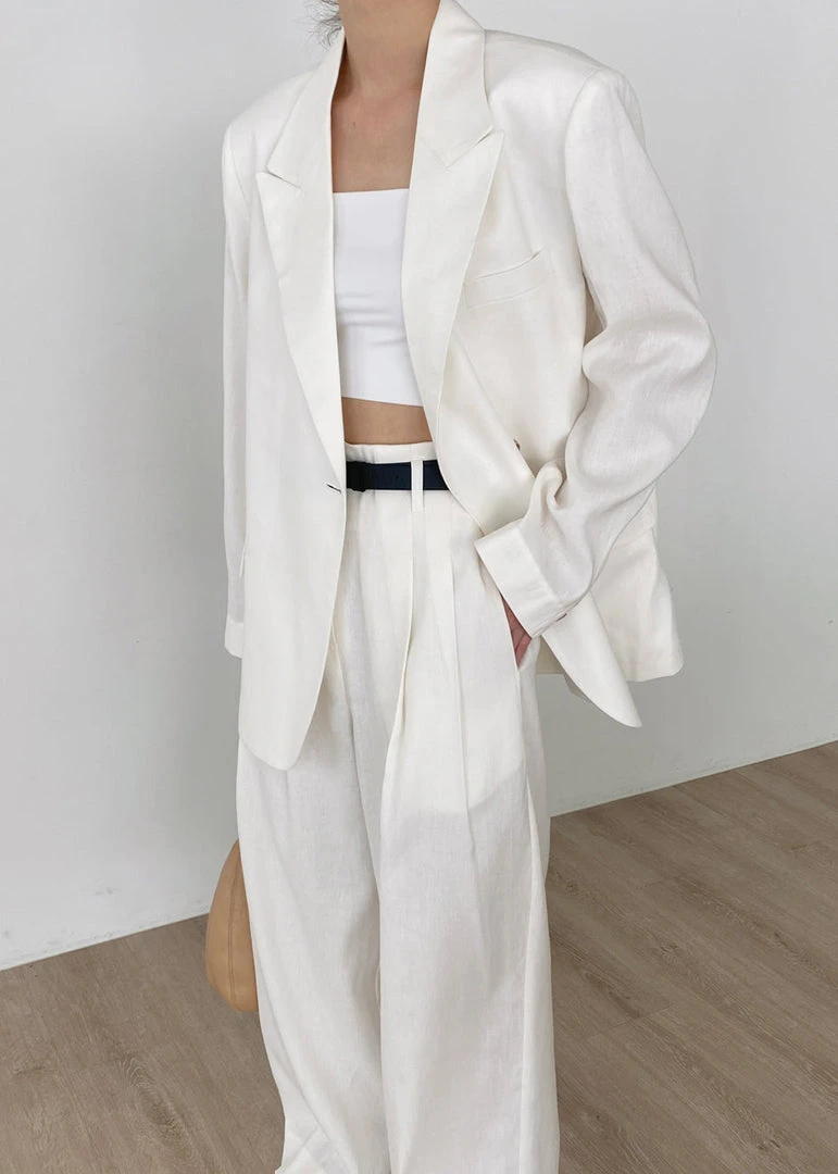 The Frankie Shop Maria Linen Blazer - White
