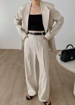 The Frankie Shop CLOTHING Maria Linen Pants - Beige