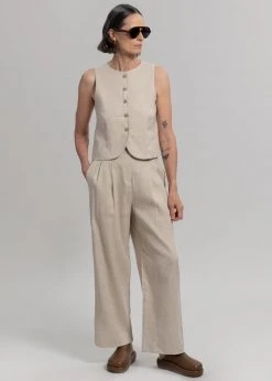 The Frankie Shop Maria Linen Vest - Beige CLOTHING