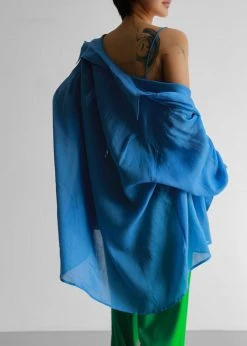 The Frankie Shop CLOTHING Marlow Oversized Linen Shirt - Blue