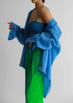 The Frankie Shop CLOTHING Marlow Oversized Linen Shirt - Blue