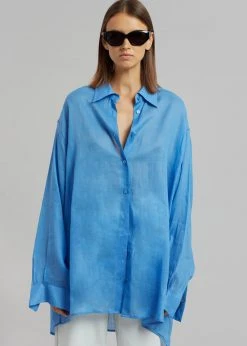 The Frankie Shop CLOTHING Marlow Oversized Linen Shirt - Blue