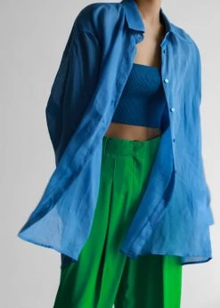 The Frankie Shop CLOTHING Marlow Oversized Linen Shirt - Blue
