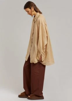 The Frankie Shop CLOTHING Marlow Oversized Linen Shirt - Camel