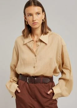 The Frankie Shop CLOTHING Marlow Oversized Linen Shirt - Camel
