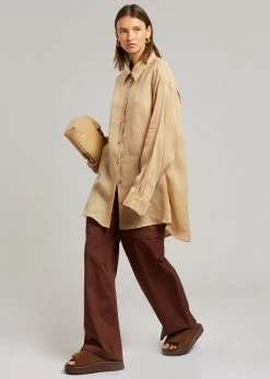 The Frankie Shop CLOTHING Marlow Oversized Linen Shirt - Camel