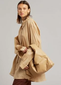 The Frankie Shop CLOTHING Marlow Oversized Linen Shirt - Camel