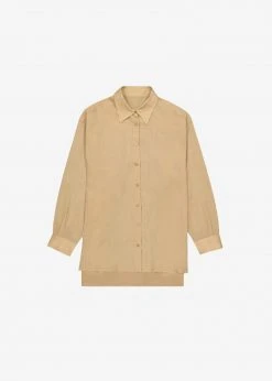 The Frankie Shop CLOTHING Marlow Oversized Linen Shirt - Camel