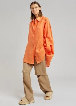 The Frankie Shop Marlow Oversized Linen Shirt - Tangerine