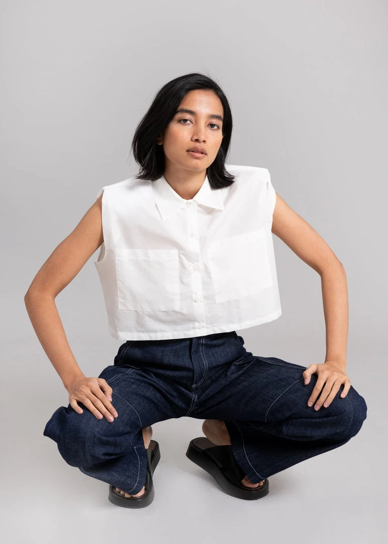 The Frankie Shop CLOTHING Marylin Padded Cropped Shirt - White