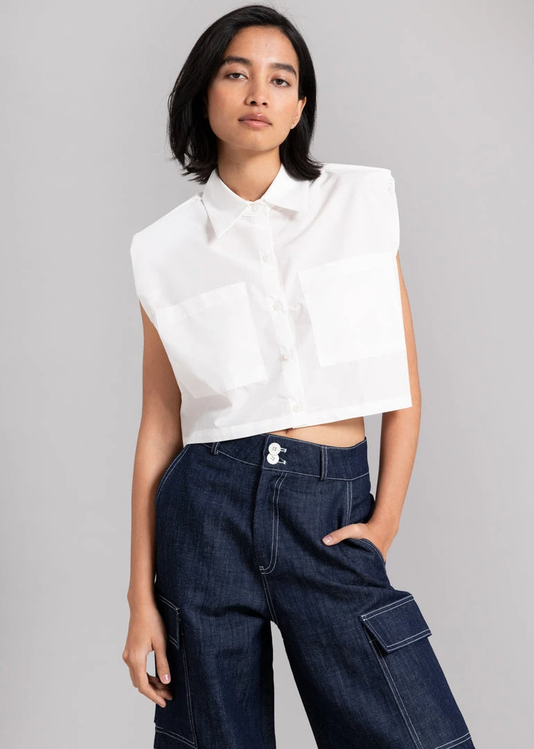 The Frankie Shop CLOTHING Marylin Padded Cropped Shirt - White