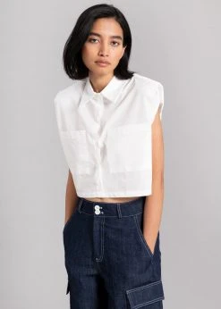 The Frankie Shop CLOTHING Marylin Padded Cropped Shirt - White