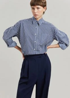 The Frankie Shop Melody Organic Cotton Shirt - Navy Stripe