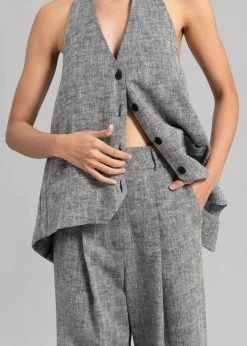 Black Fuchsia Mirl Backless Vest - Grey Melange