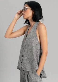 Black Fuchsia Mirl Backless Vest - Grey Melange