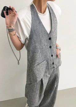 Black Fuchsia Mirl Backless Vest - Grey Melange