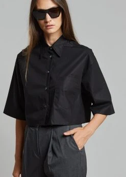 The Frankie Shop CLOTHING Odem Cropped Shirt - Black