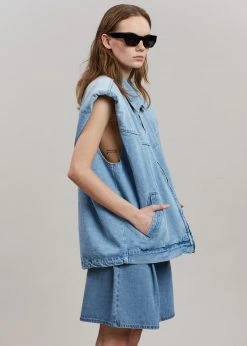 Another.J CLOTHING Ossa Padded Denim Vest - Worn Wash