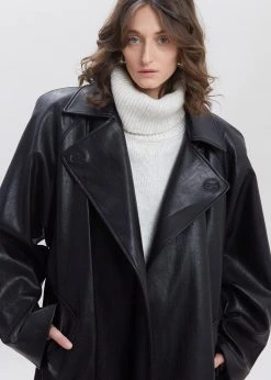 Paper Moon Henna Oversized Faux Leather Trench - Black CLOTHING