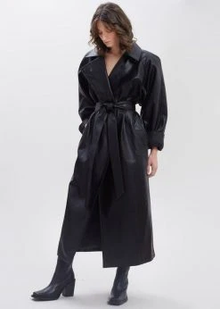 Paper Moon Henna Oversized Faux Leather Trench - Black CLOTHING