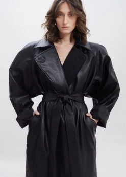 Paper Moon Henna Oversized Faux Leather Trench - Black CLOTHING