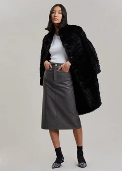 The Frankie Shop Patti Faux Leather Skirt - Charcoal CLOTHING