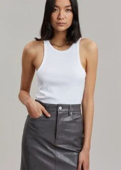 The Frankie Shop Patti Faux Leather Skirt - Charcoal CLOTHING