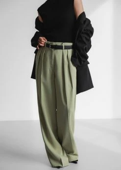 The Frankie Shop CLOTHING Port Pleated Pants - Sage