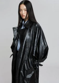 Maimia Reed Faux Leather Trench Coat - Black