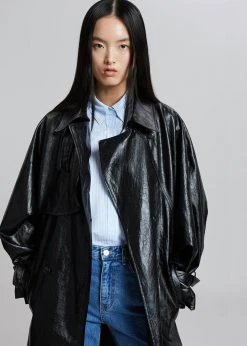 Maimia Reed Faux Leather Trench Coat - Black