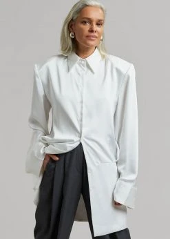 The Frankie Shop Rives Shirt Dress - Optic White CLOTHING