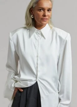 The Frankie Shop Rives Shirt Dress - Optic White CLOTHING