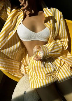 The Frankie Shop Riviera Oversized Shirt - Yellow Stripe CLOTHING