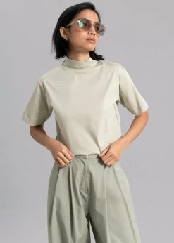 The Wave CLOTHING Ros Mock Neck Tee - Sage