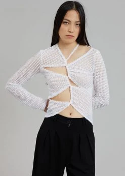 Sid Neigum Flocked Cutout Tension Blouse - White CLOTHING