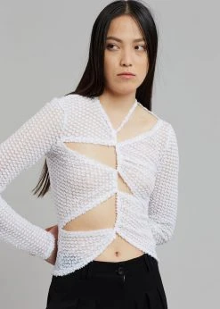 Sid Neigum Flocked Cutout Tension Blouse - White CLOTHING